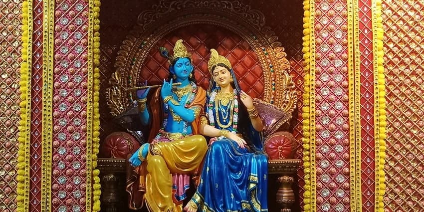 A picture of the idols of Lord Krishna and Goddess Radha taken at a prayer house in Delhi