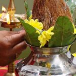 View of a pot with coconut and leaves during the celebration of Sri Lankan New Year.