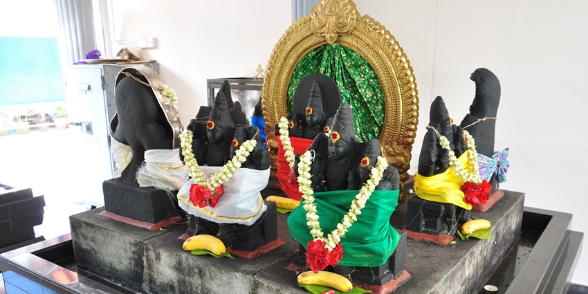 Idols of Navagraha deities in a Kaliamman Temple in Singapore