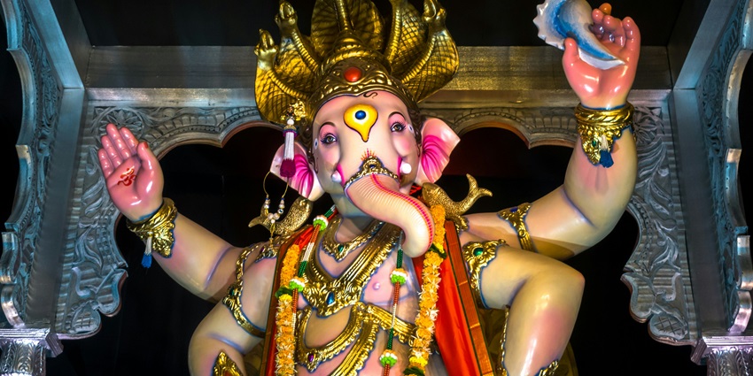 A glimpse of Lord Ganesha statue elegantly nestled inside the Sri Sampath Vinayaka.