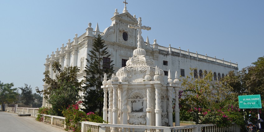 A perspective view of the famous St. Paul Church, one of the places to visit near Diu.