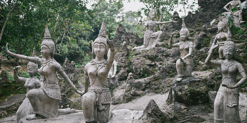 Enjoy a view of the statues of Buddha in the Secret Buddha Garden in Koh Samui