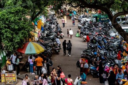 A picture representing a section of the market that witnesses many visitors every day.