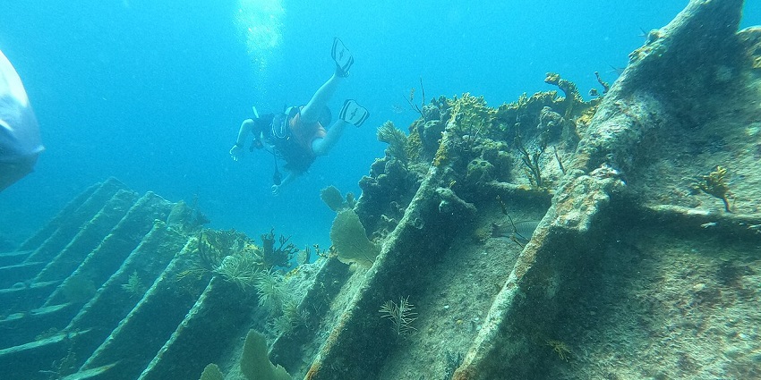 A diving site in Langkawi with remains of a sunken boat