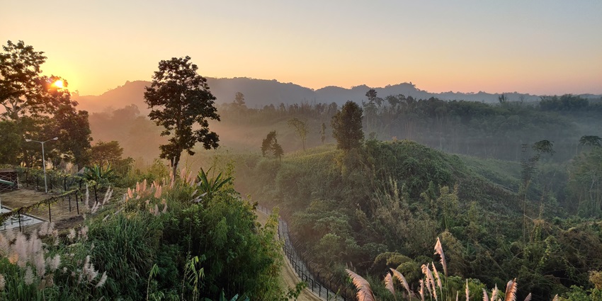 The early morning snapshot of a beautiful sunrise amidst the green hills of Tripura