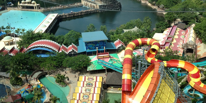 Sunway Lagoon theme park, featuring water rides, amusement attractions, and entertainment.
