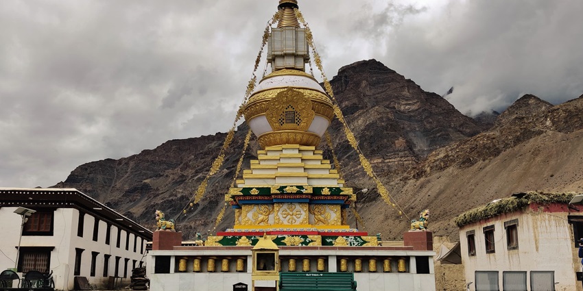 Panoramic image of the Ancient Tabo Moanstery in the lap of the mighty Himalaya