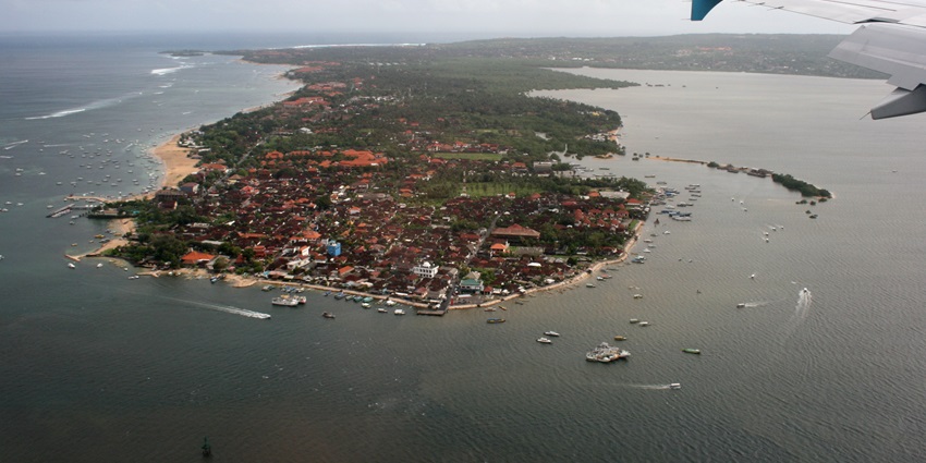 Tanjung Benoa— A panoramic aerial view of the beautiful Benoa Town surrounded by sea
