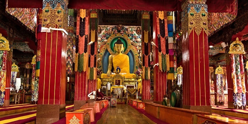 An inside view of Tawang Monastery, one of the best monasteries in Arunachal Pradesh.
