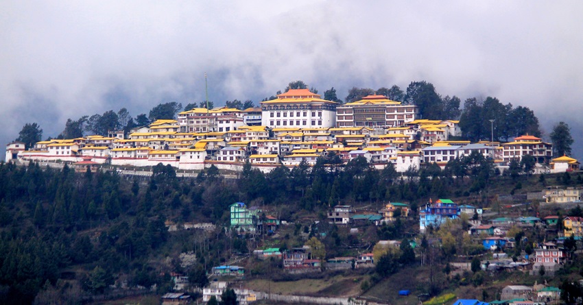 An aerial view of the colourful Tawang Monastery, a hotspot around Dirang Monastery.