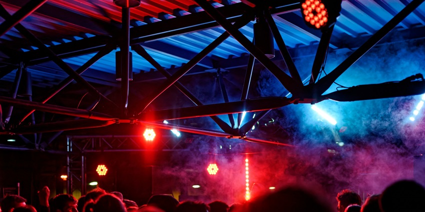 An inside view of the famous Tease Lounge Bentota brimming with colourful neon lights.