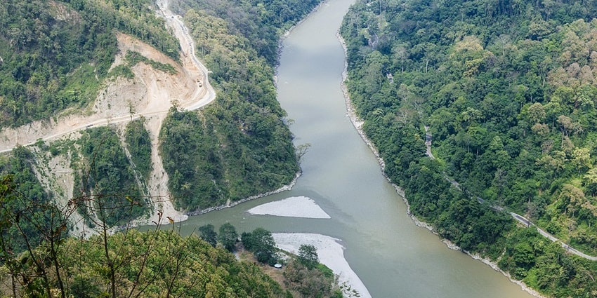 The beautiful view of the confluence of Teesta River and Rangeet River in Sikkim, India.