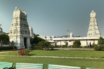 Beautiful view of a Balaji mandir surrounded by green trees. one of the temples in Nagaland.