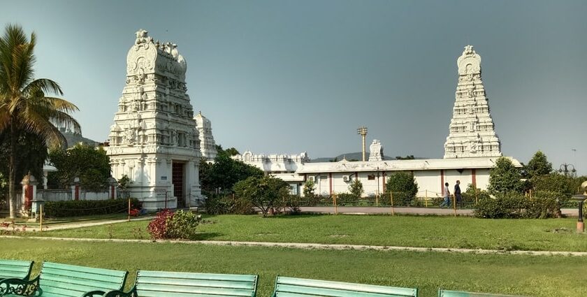 Beautiful view of a Balaji mandir surrounded by green trees. one of the temples in Nagaland.