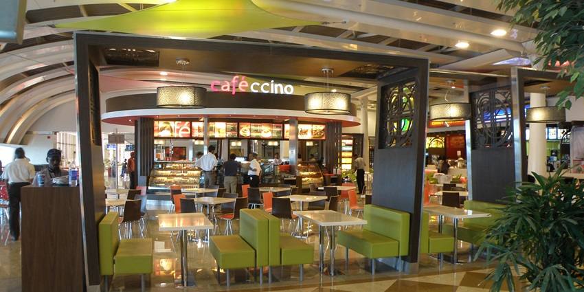 Image of a beautiful terminal food court inside the Delhi airport