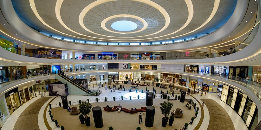 Aerial view of the beautiful Dubai Mall Grand Atrium the shoppers paradise of UAE