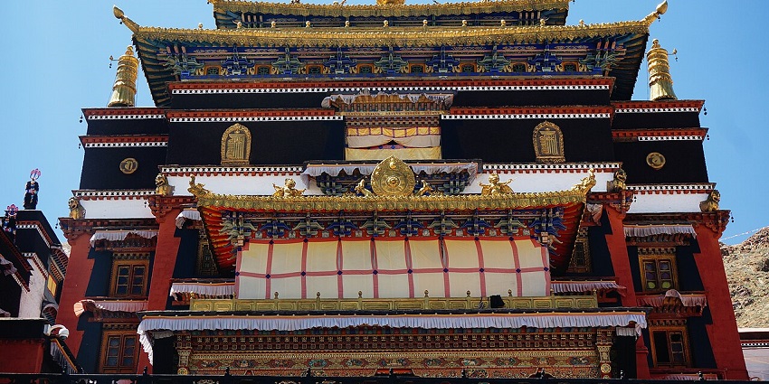 Panoramic image of Tibetan-style Mahayana Monastery situated in the beautiful city