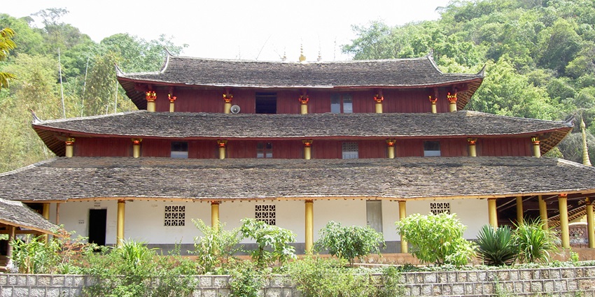 Scenic snap of an Iconic Buddhist temple amidst the beautiful hill covered in dense jungle