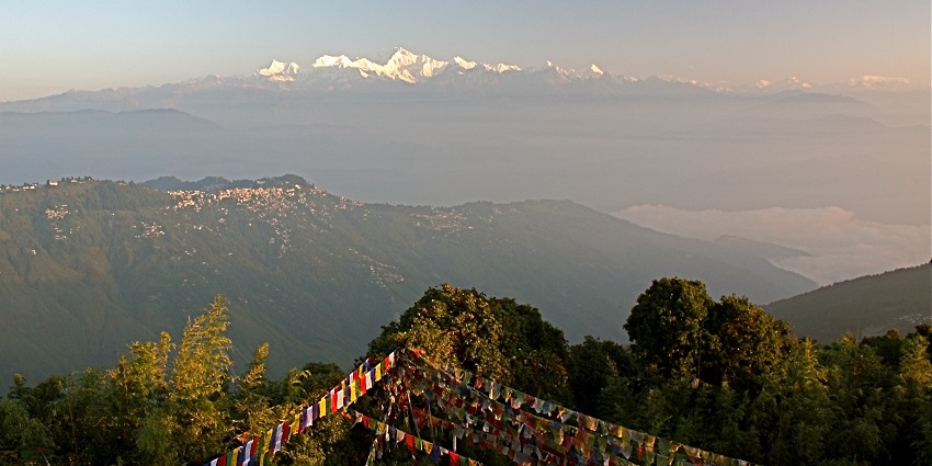 Tiger Hill creates a scenic view when the first rays of sun during the dawn glows over the Kanchenjunga peaks.