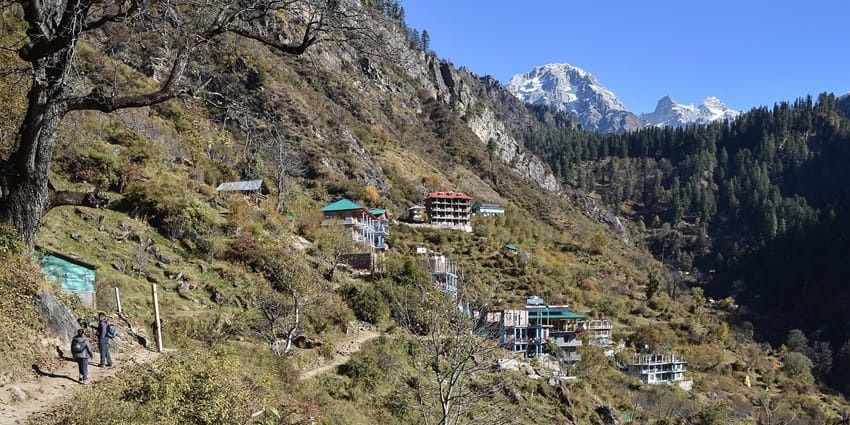 An idyllic view of the hills of Tosh village during the peak summer season in Himachal