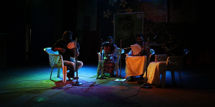 Picture of the Town Hall and live music performance—new year party in Calicut, Kerala
