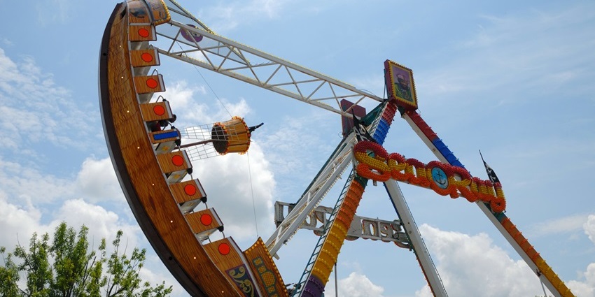Image of a ride in an adventure park vibrant colourful swing for adults and kids to enjoy