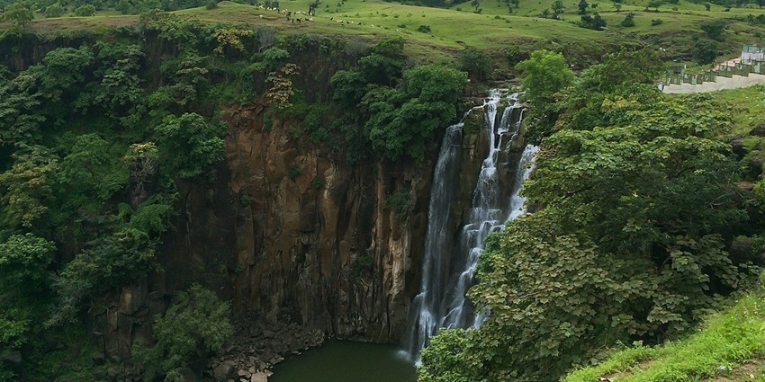 A panoramic aerial view of the beautiful waterfalls–Things to do in Dimapur, Nagalad