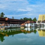 Scenic panoramic view of Trivandrum city with the temple in the backdrop taken by the pond