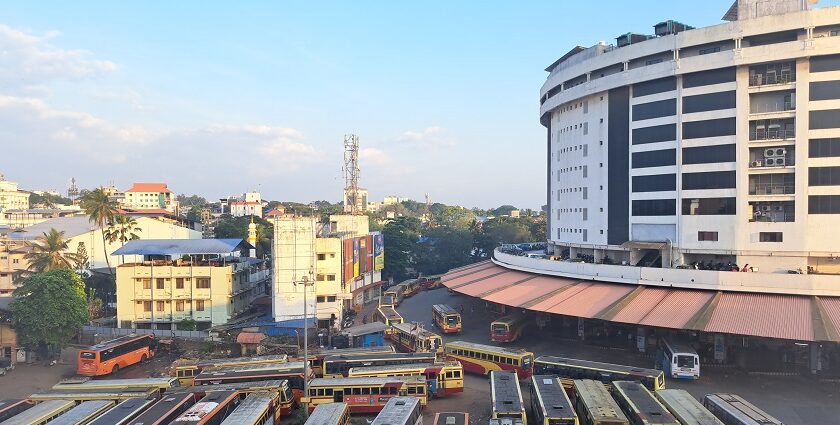 View of buses waiting at the Trivandrum bus stand - travel places to visit near Trivandrum