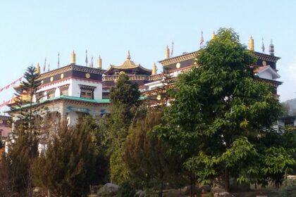 The panaromic view of the beautiful Tsering Jong Monastery in Bir, Himachal