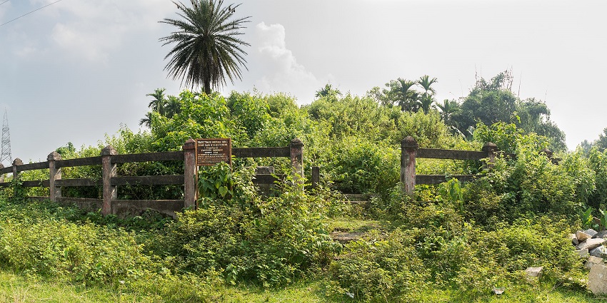 A picture of a Buddhist stupa covered in grass and greenery near Shillong