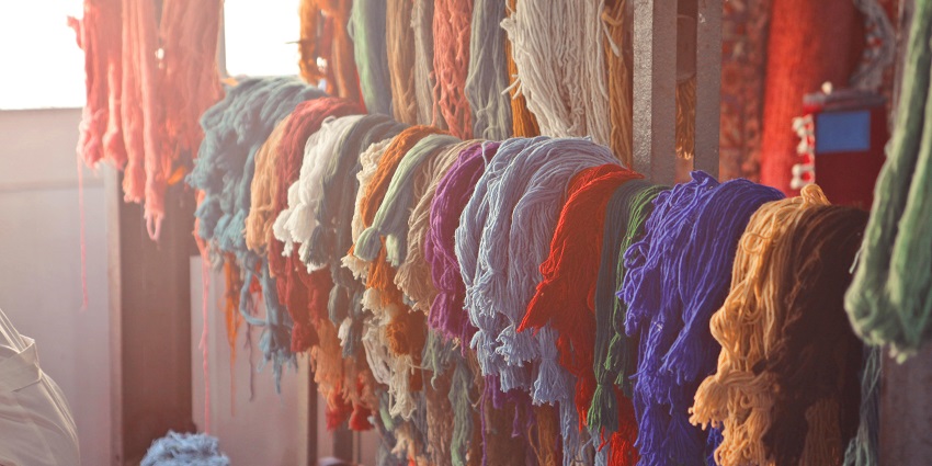 A picture showing handmade articles of different colours hanging at a stall