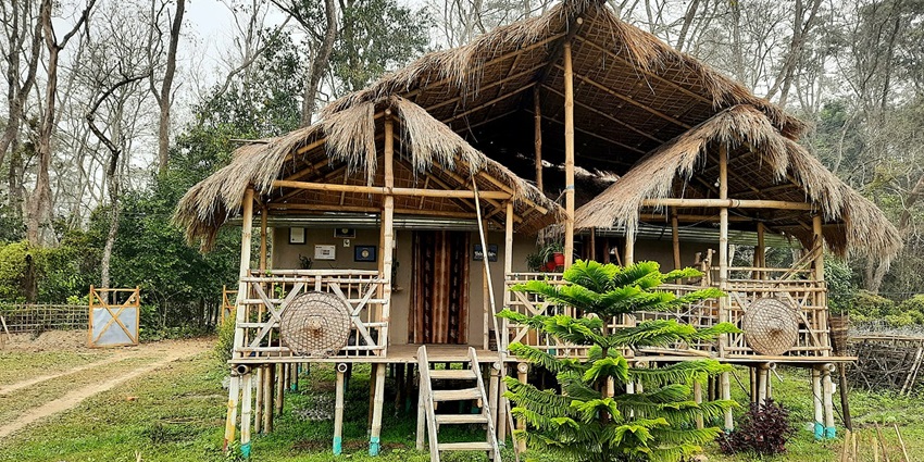 Image of a traditional home in the scenic village of Assam