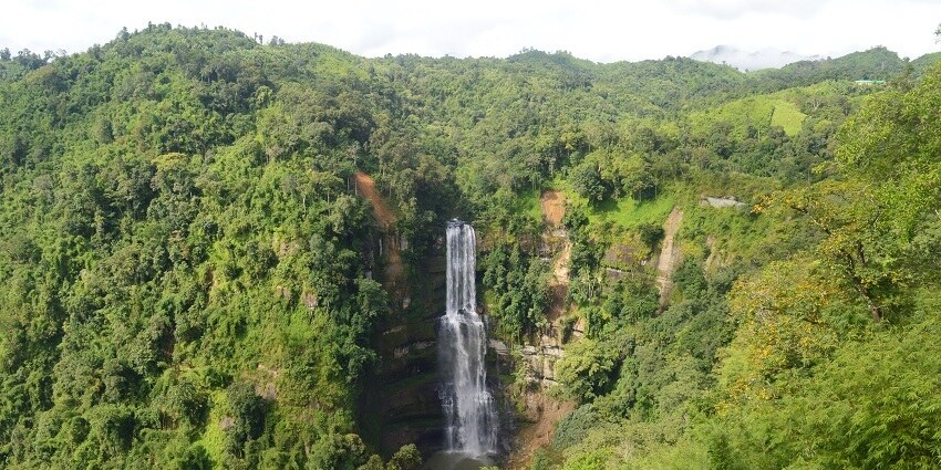 Panoramic view of the beautiful Vantawng Falls amidst the scenic landscape of Mizoram
