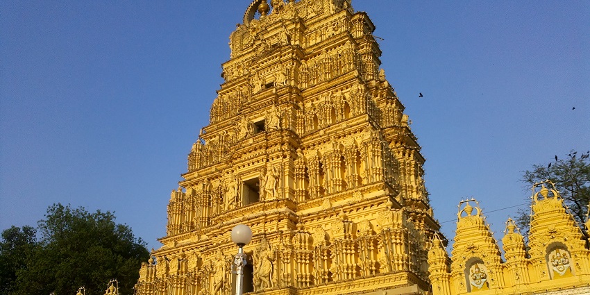 Golden carved walls of the Varah swamy temple, a destination with a historical and spiritual significance