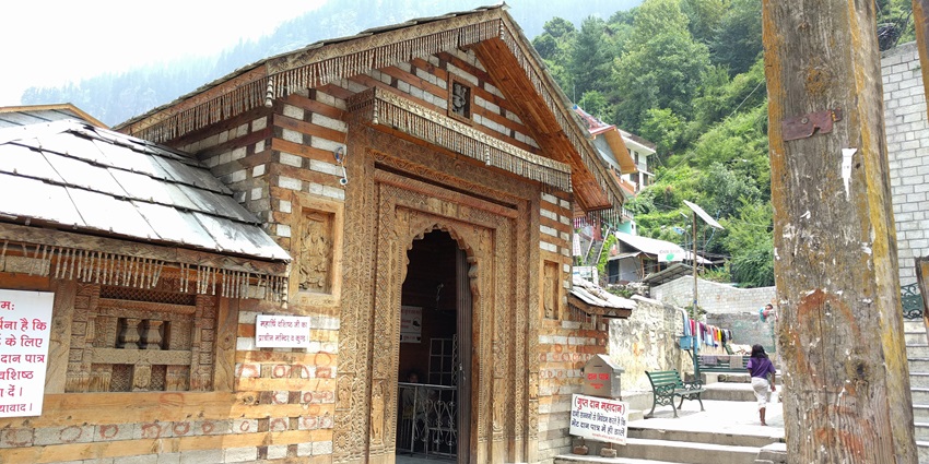 Beautiful image of the historic Manu temple which is on the hills of Old Manali city