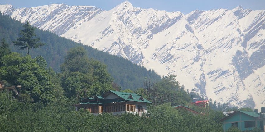 Panoramic image of the beautiful Vashisht village in the lap of Himalaya