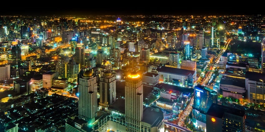 The view of an open-air Vertigo and Moon Bar at Thung Maha Mek, Subdistrict, Bangkok.