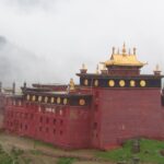 A back view of the monastery situated in Himachal Pradesh from where clouds can be seen.