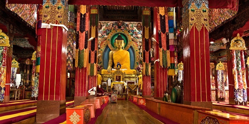 Main temple (Dukhang) of Tawang monastery with Buddha - best things to do in Arunachal.