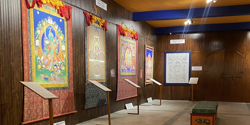 A picture of a mesmerising gallery at an art museum in Himachal with intriguing art on the walls