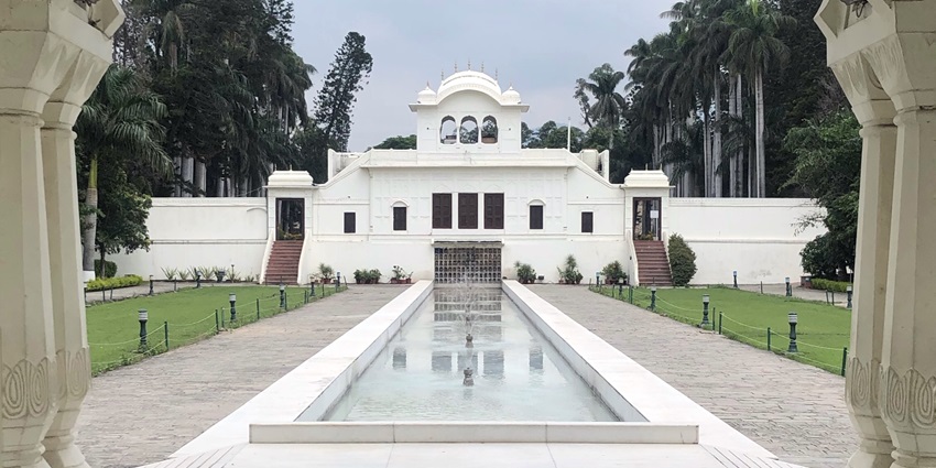 View of the Sheesh Mahal from inside the Rang Mahal at Pinjore Mughal Gardens