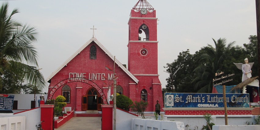 A frontal view of the St. Mark’s Lutheran Church in Chirala, Andhra Pradesh