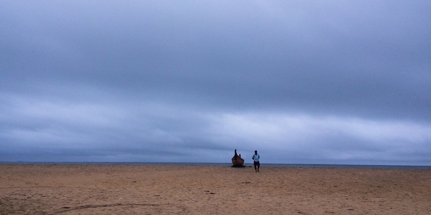 The view of a fine and refreshing morning at the peaceful Vypin Island Beach, Kerala.