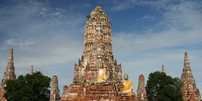 Scenic image of the ancient Buddhist Wat—The historic Ayutthaya Temples of Thailand