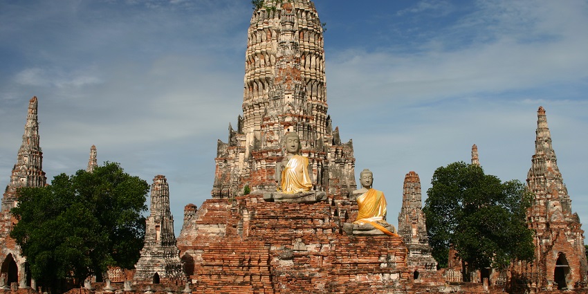 Scenic Image of a beautiful Buddhist Thailand temple in the ancient city of Ayutthaya