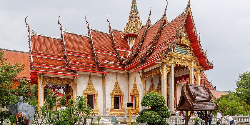 Alluring views of the beautiful Wat Chalong temple at the heart of the city of Phuket