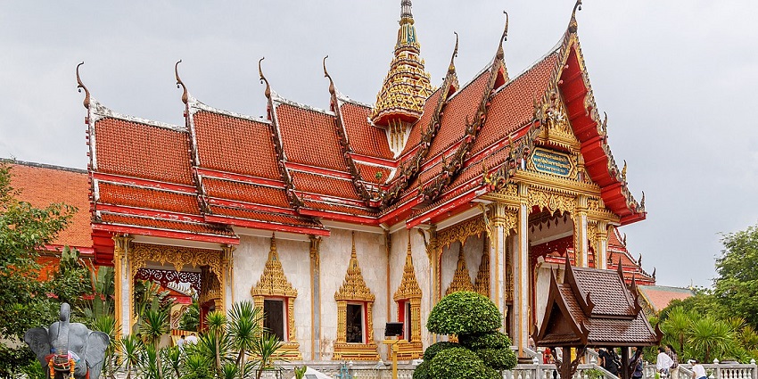 Picture of a historic Buddhist monastery Wat Chalong amidst the green landscape of Phuket