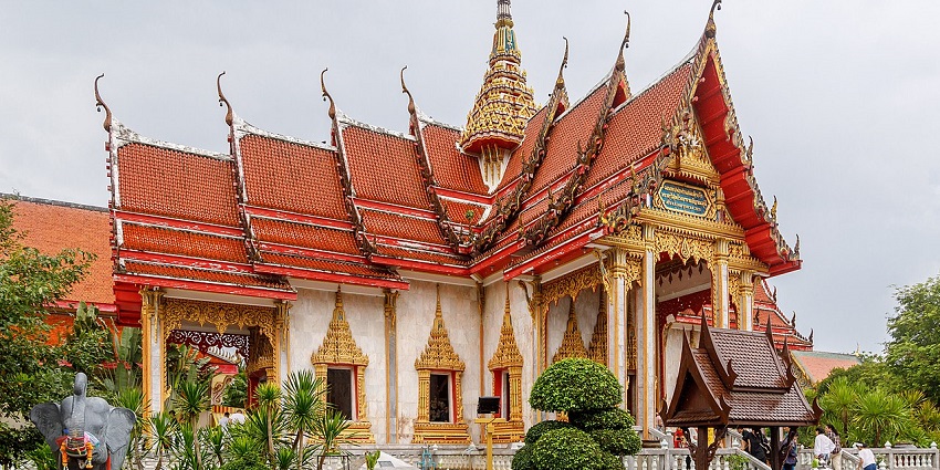 View of the captivating architecture of the Wat Chalong, a famous tourist attraction