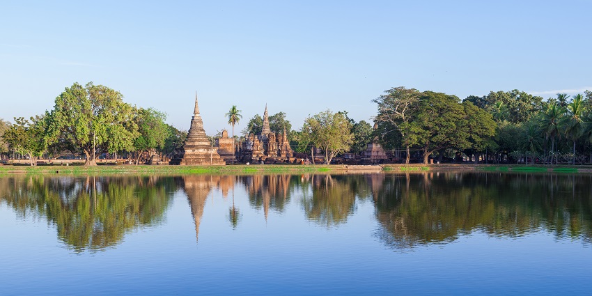 The scenic Images of the beautiful Wat Mahathat in the ancient city of Ayutthaya